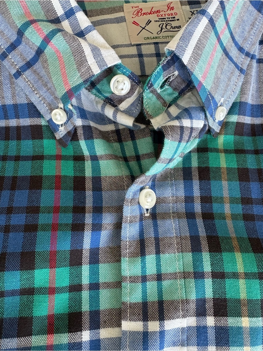 J.Crew Men's Broken-In Organic Cotton Oxford Shirt Plaid Size XL - Like New - Picture 4 of 10